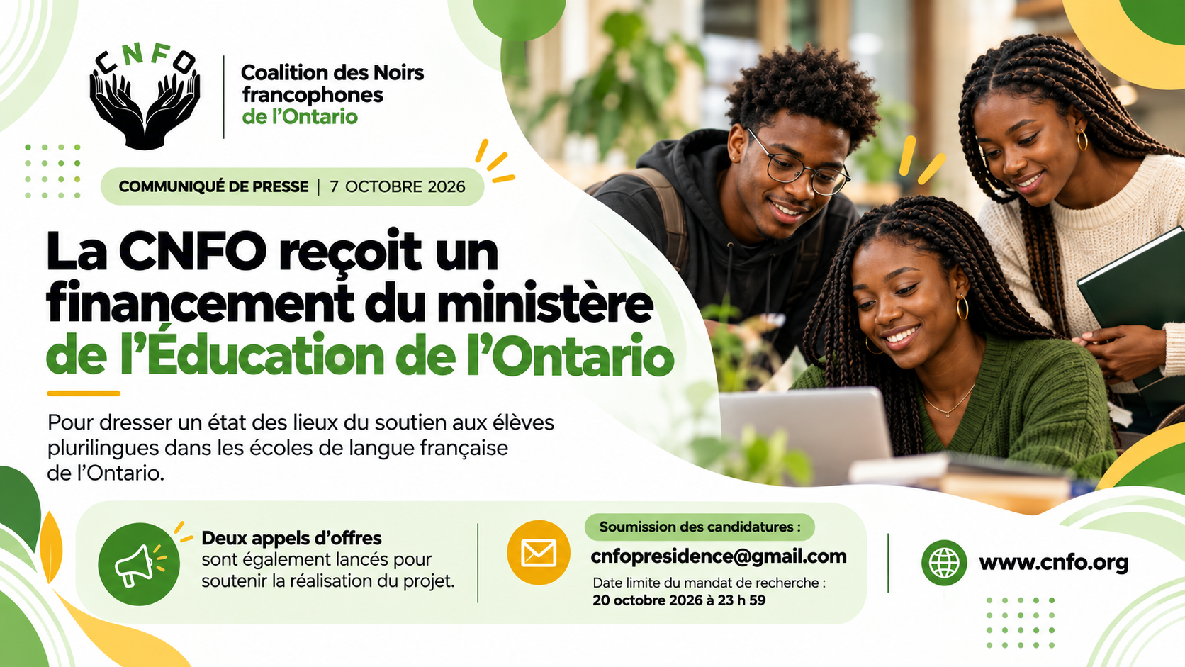La CNFO reçoit un financement du ministère de l’Éducation de l’Ontario